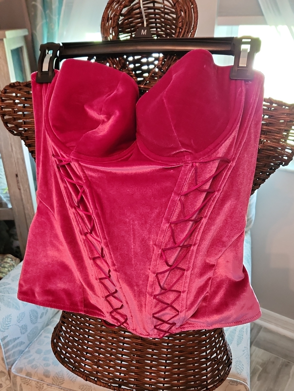 Savage X Fenty Fuchsia Velvet Strapless Corset Top